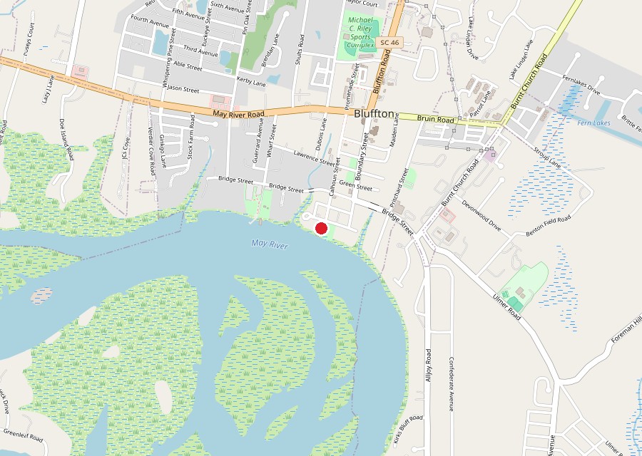 Map of the Church of the Cross at the foot of Calhoun Street in Old Town Bluffton