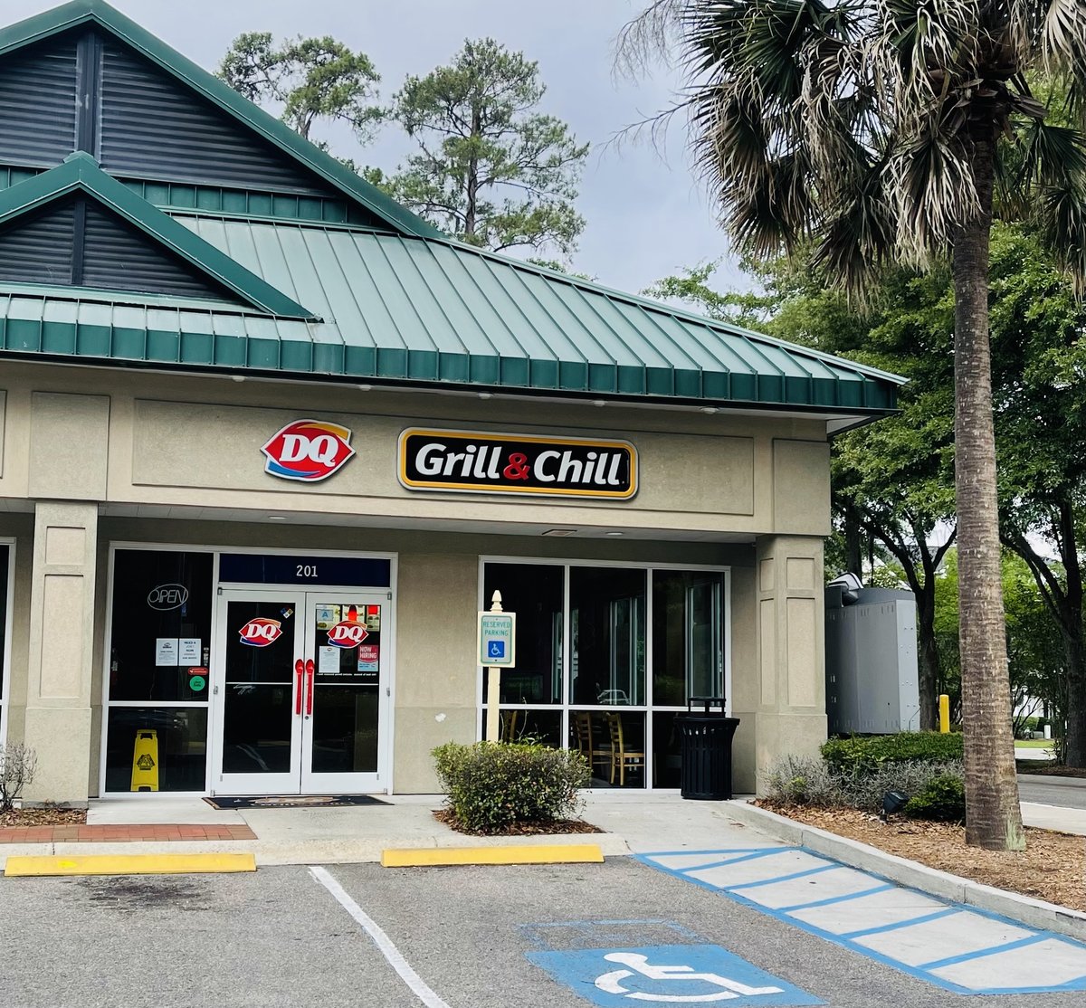 Dairy Queen Grill & Chill storefront with DQ logo and green metal roof, Bluffton SC