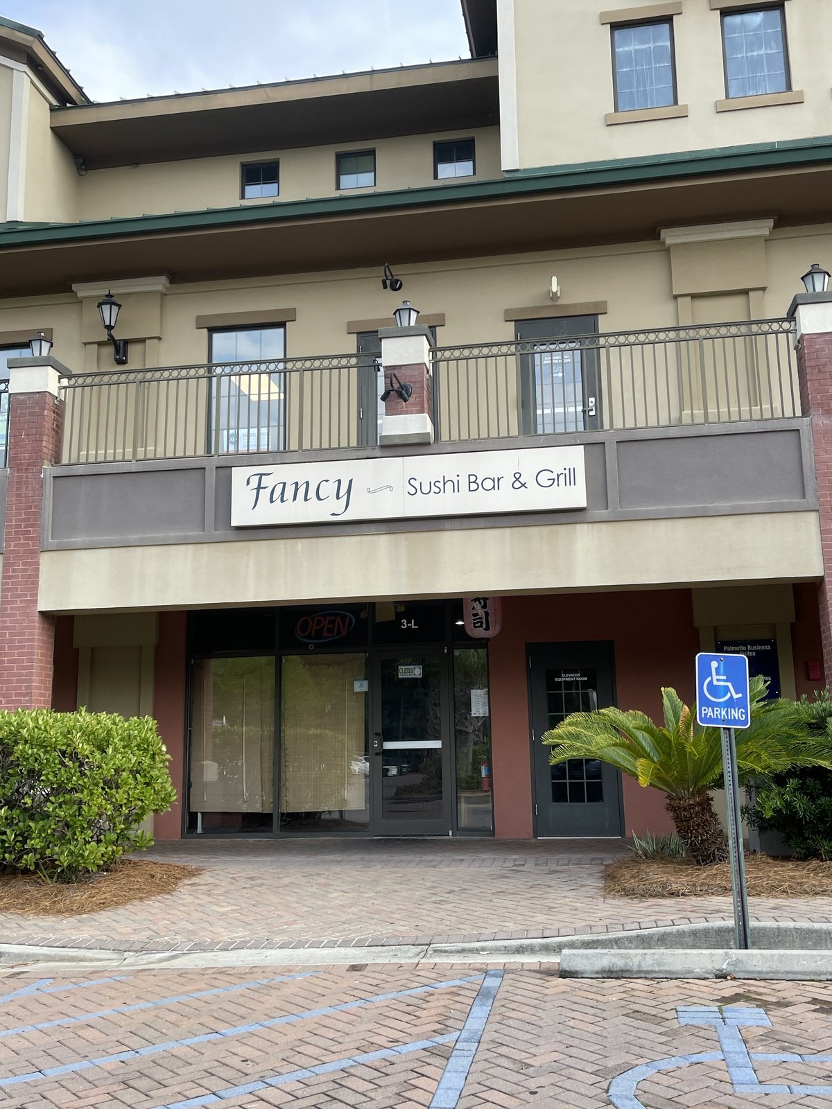 Fancy Sushi Bar & Grill vertical sign and glass front, Okatie SC