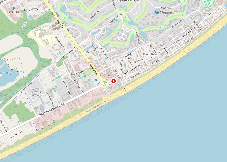 Map of Frosty Dog Cafe at Coligny on Hilton Head Island