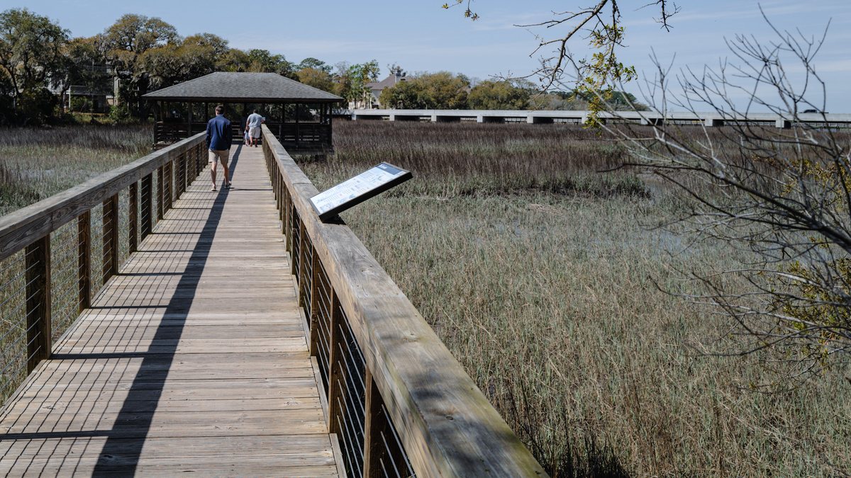Oyster Alley Boardwalk. The boardwalk runs out over the marsh toward Jarvis Creek.