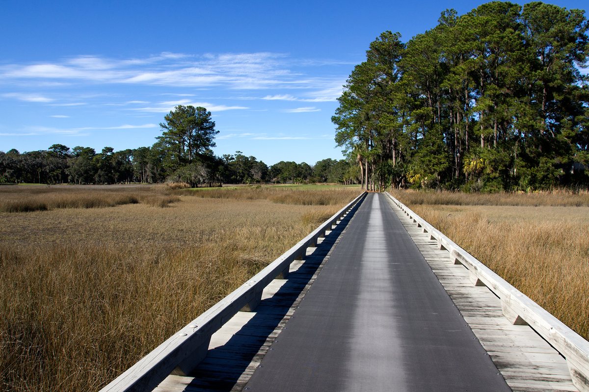 The bridge to 16. The cart bridge crosses the marsh on the way to the 16th.