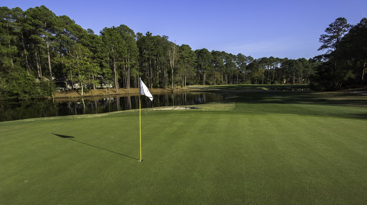 Hole 3, from the fringe. A second look at the North 3rd green, the lake at its back.