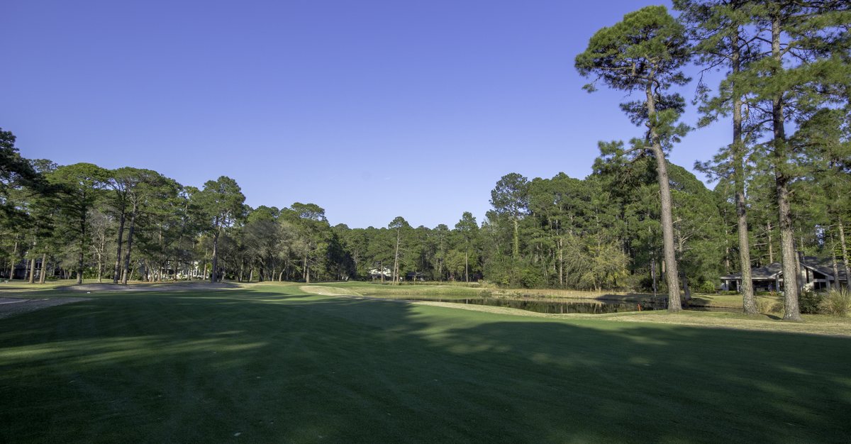 North Course, Hole 4. The 4th fairway, water waiting on the right.