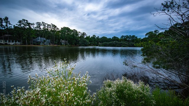 Across the lake.