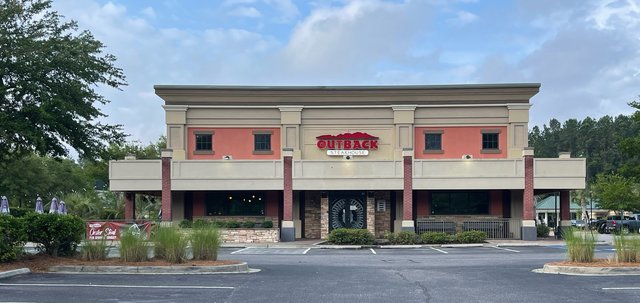 Outback Steakhouse two-story building with red sign, Okatie SC