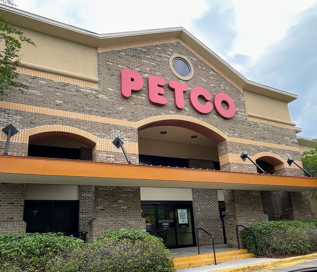 The Bluffton Petco storefront — big red letters on brick over the arched entrance