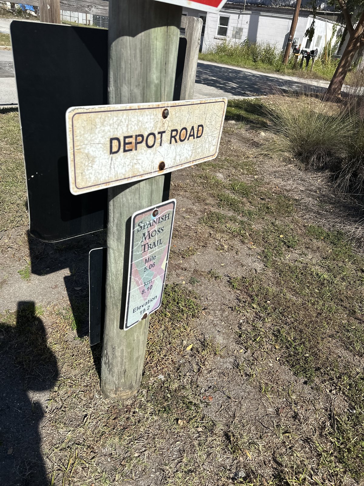 Depot Road. The street sign where the trail crosses Depot Road.