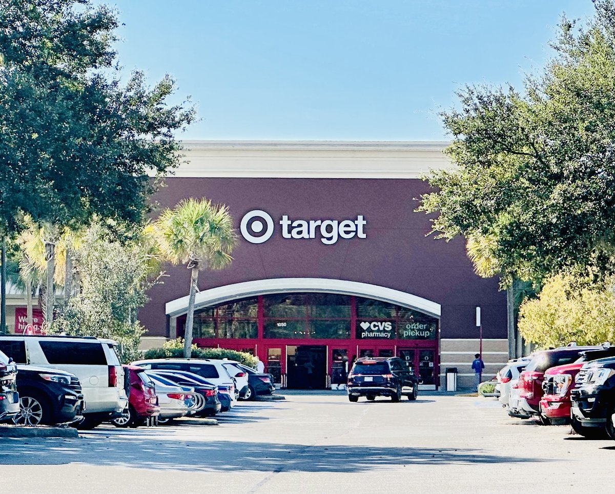 The Bluffton Target storefront — the bullseye over the arched entrance, CVS pharmacy inside, full parking lot